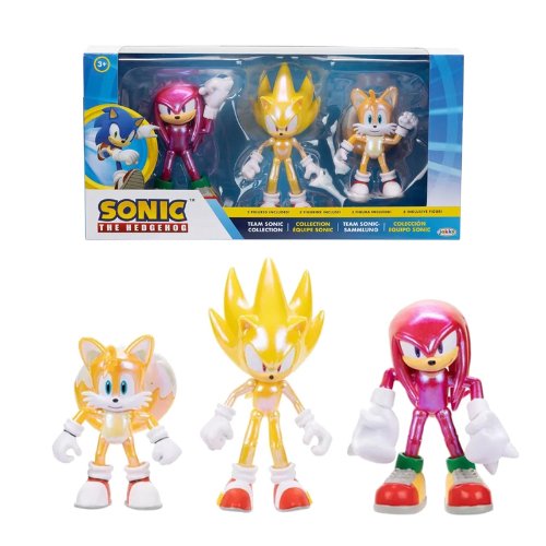 Pack 3 Bonecos Super Sonic, Knuckles e Tails Articulados 10cm Sonic The Hedgehog