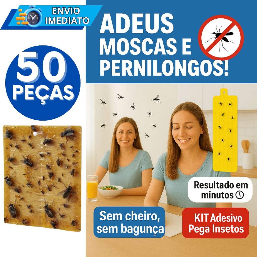 KIT Jogo 50 Armadilha Adesiva Repelente Cola Pega Mosca Pernilongo Mosquito Insetos Inseticida Parede Sem Toxinas