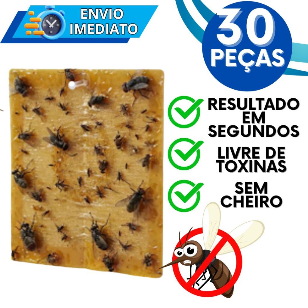 KIT Jogo 30 Adesivo Repelente Cola Pega Mosca Pernilongo Mosquito Insetos Inseticida Parede Sem Toxinas