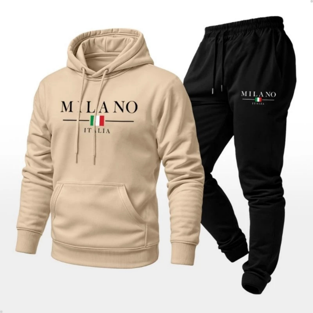 Conjunto Kit Moletom e Calça Blusa de Frio Milano Minimalista Estiloso Moderno Streetwear Moletom
