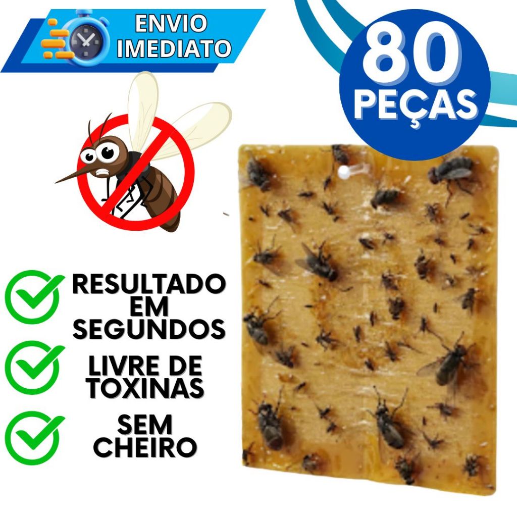 KIT Jogo 80 Armadilha Adesiva Repelente Cola Pega Mosca Pernilongo Mosquito Insetos Inseticida Parede Sem Toxinas