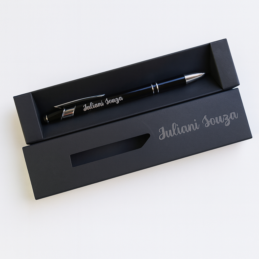 Caneta Metálica Touchscreen Personalizada com Caixa Gravada a Laser Nome Frase ou Logo em Oferta na Shopee