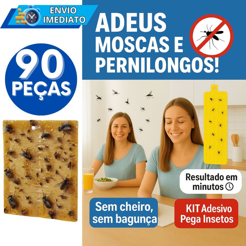 KIT Jogo 90 Adesivo Repelente Cola Pega Mosca Pernilongo Mosquito Insetos Inseticida Parede Sem Toxinas