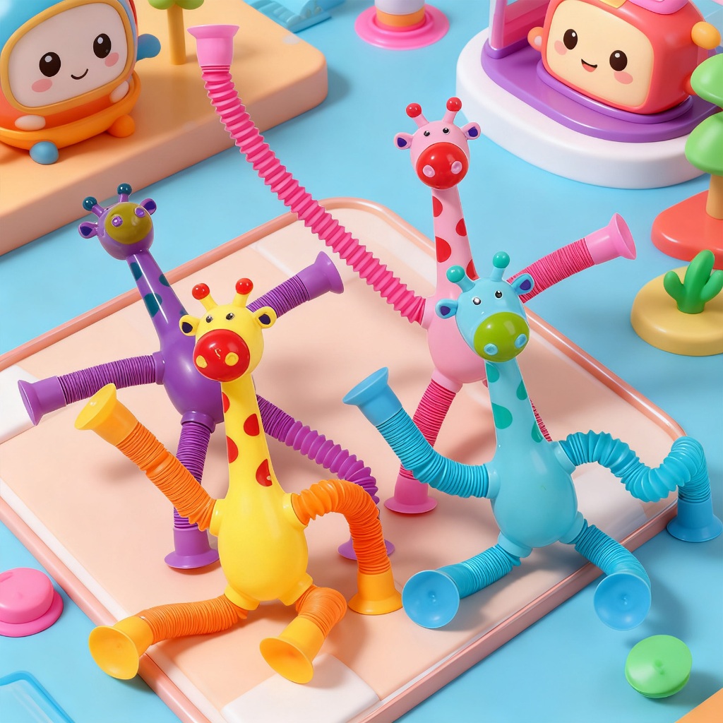 Kit 4 Girafas Flexíveis com Ventosa Pop Tube Brinquedo Infantil Estica e Puxa em Oferta na Shopee