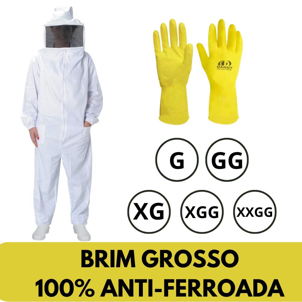 Macacão Roupa Apicultura Apicultor c/ Luvas Brim GROSSO Tirar Mel Abelha G GG XG XGG XXGG em Oferta na Shopee