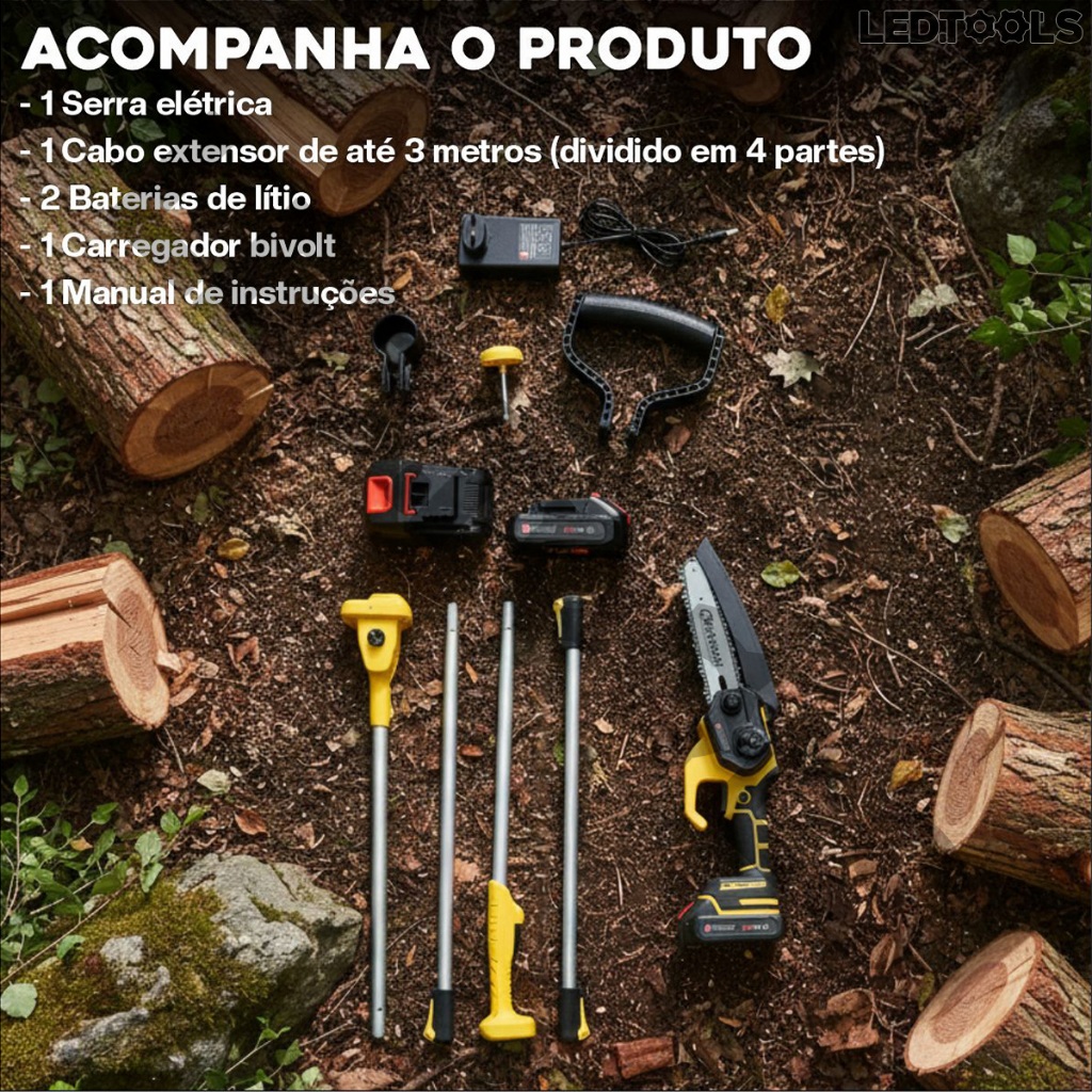 Motopoda Elétrica Motosserra 60v Profissional Sabre 15cm Com 2 Baterias