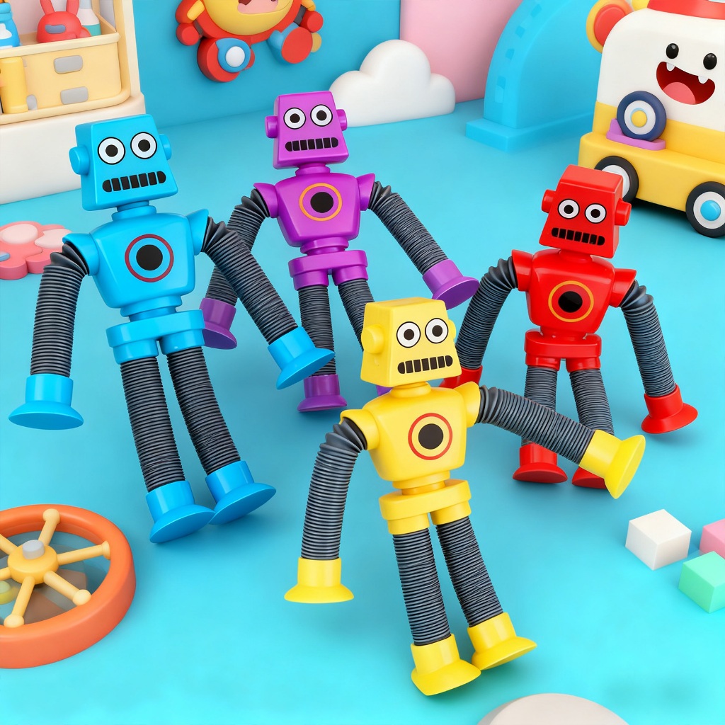 Kit 4 Robôs Cartoon Tubo Telescópico Fofo | Brinquedo Criativo de Descompressão para Crianças em Oferta na Shopee