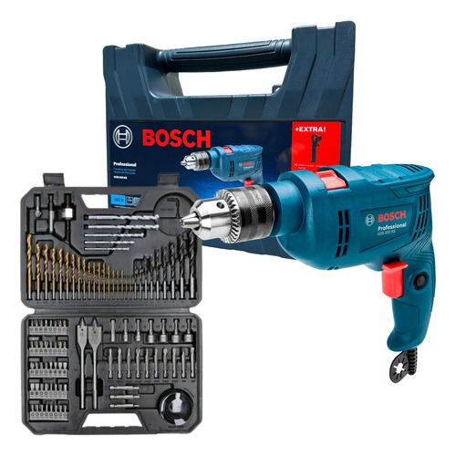 Kit Furadeira Impacto Parafusadeira Bosch GSB 550 RE 110V + Jogo Brocas e Pontas 103 Peças + Maleta