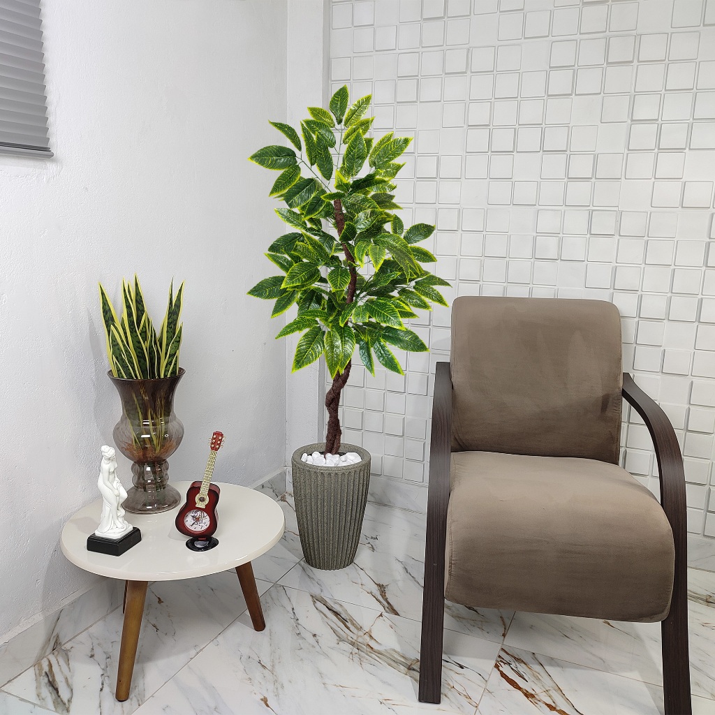 Brasileirinho Artificial Croton 150cm Vaso Liso Pedra Decoração · foto 2