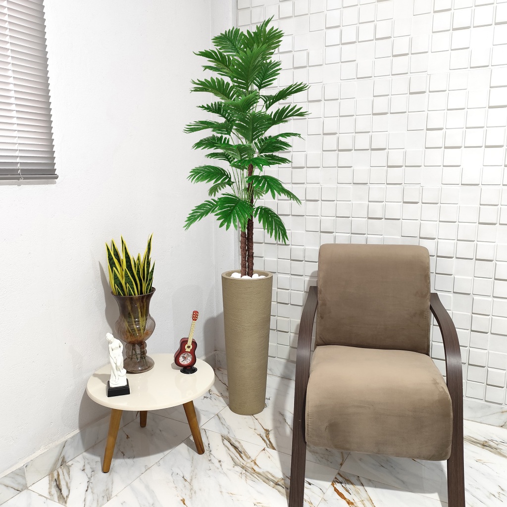 Palmeira Artificial Coqueiro Grande 150cm Vaso Grafiato Mármore Pedra