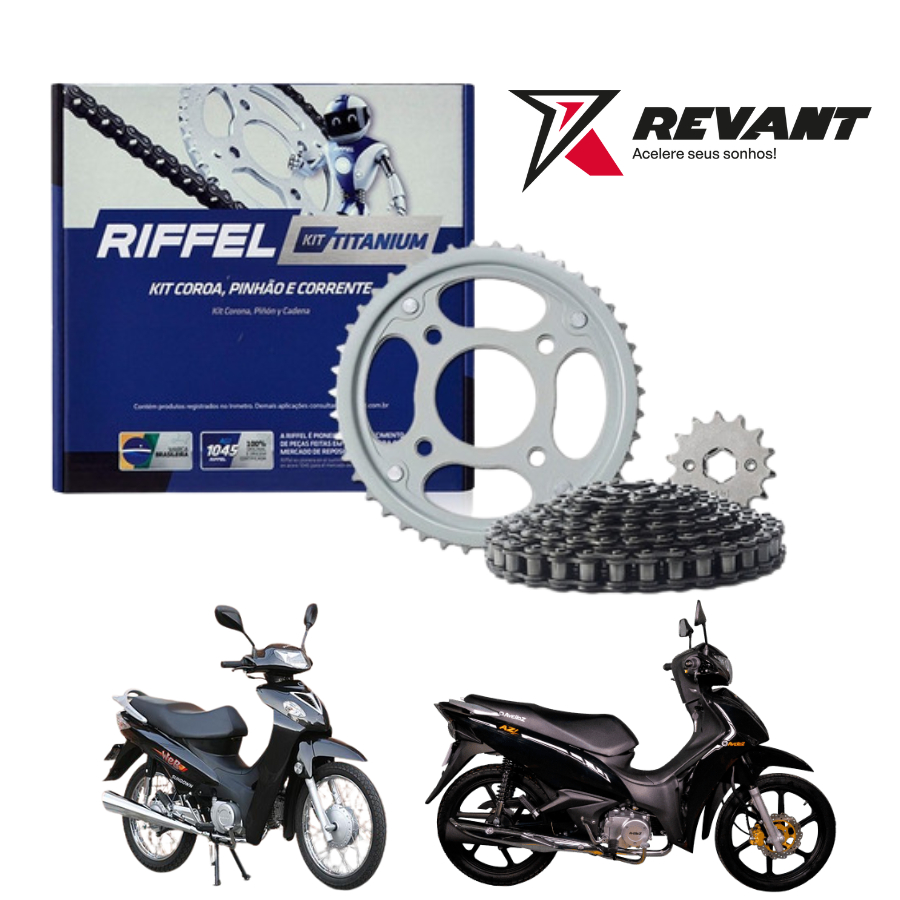 Kit Relação Tração Transmissão Web 100 2003 a 2008 / Avelloz AZ1 2012 a 2021 Shineray Phoenix Original Riffel em Oferta na Shopee
