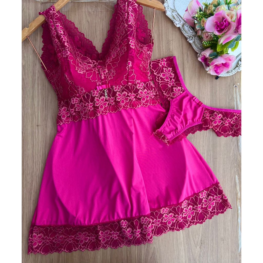 Conjunto Camisola e Calcinha Vermelho em Renda – Sexy e Confortável