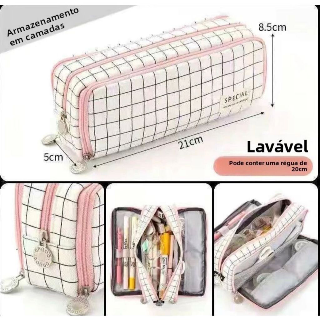 Estojo De Lápis De Tecido De Grande Cp Camada /Double Sided Pen Bag Pencil Case/Escolar com 3 compartimentos cyc900400 em Oferta na Shopee
