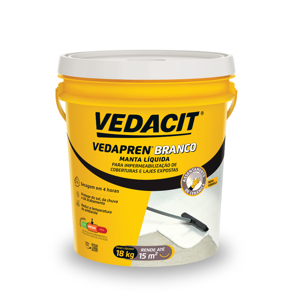Manta Líquida Acrílica Impermeabilizante 18KG Vedacit Vedapren Branco Cobertura Laje Casa Prédio Manta Líquida Acrílica Impermeabilizante 18KG Vedacit Vedapren Branco Cobertura Laje Casa Prédio