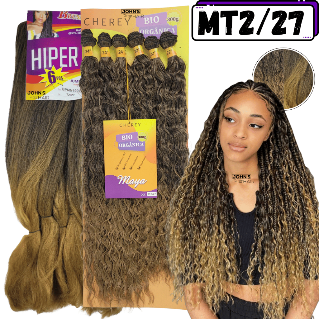 Kit 1 Jumbo Jumbão Box Braids Fulani 400g + 1 Cabelo Crochet Braids Cacheado Bio Orgânico Maya 300g