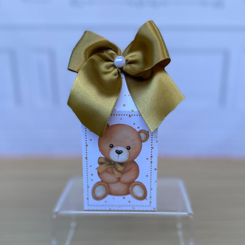 lembrancinha personalizada chá revelação ursinho neutro / lembrancinha chá revelação neutro caixa piramide