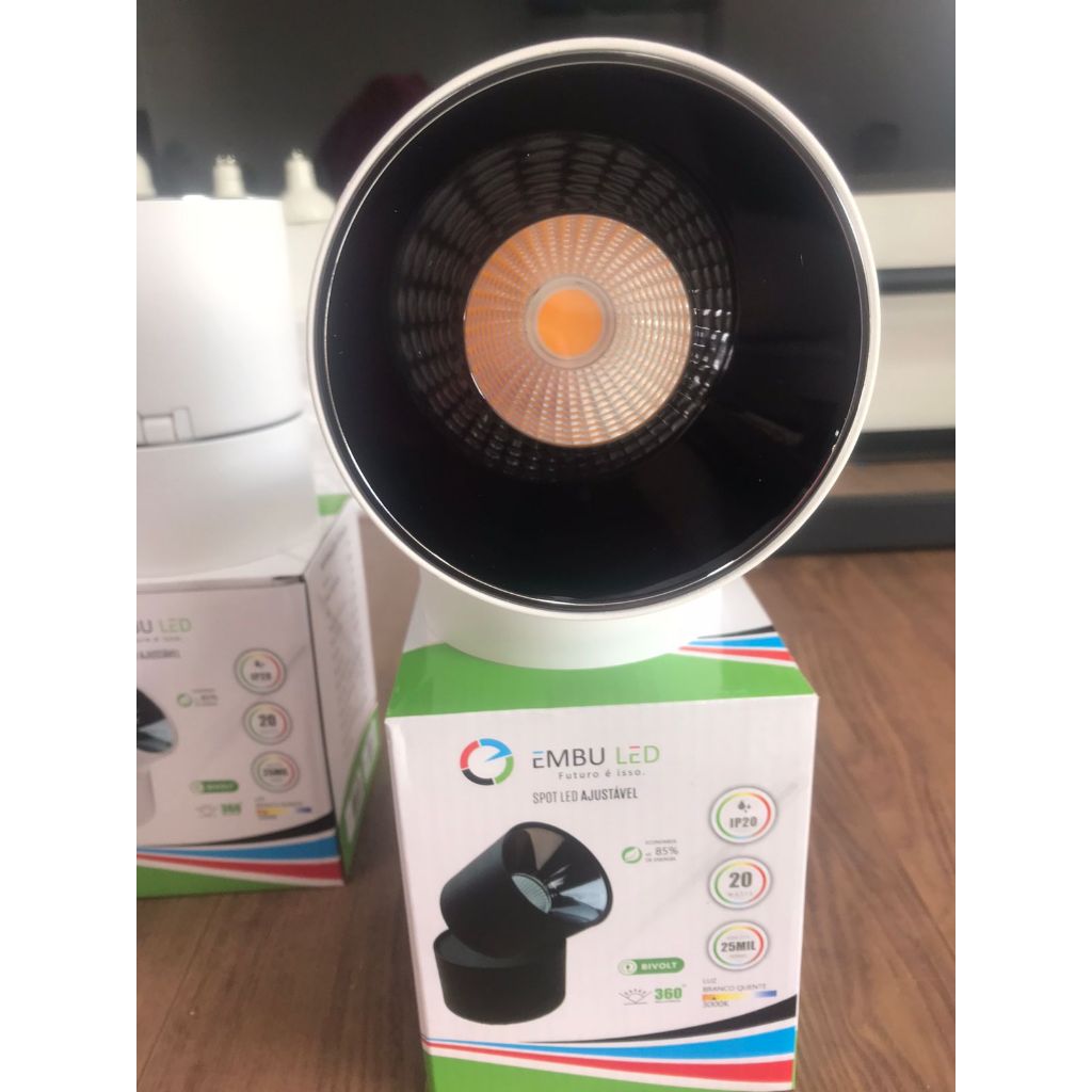 SPOT LED AJUSTAVEL BRANCO 20W BRANCO QUENTE EMBULED