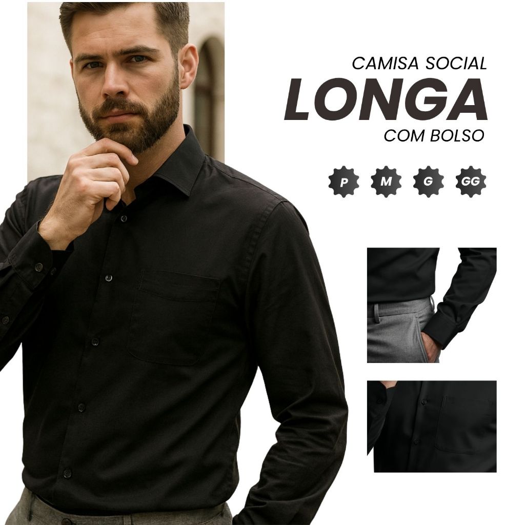 Camisa Social Masculina Manga Longa Camisa Masculina Social Tecido Não Amassa Camiseta Social Com Bolso