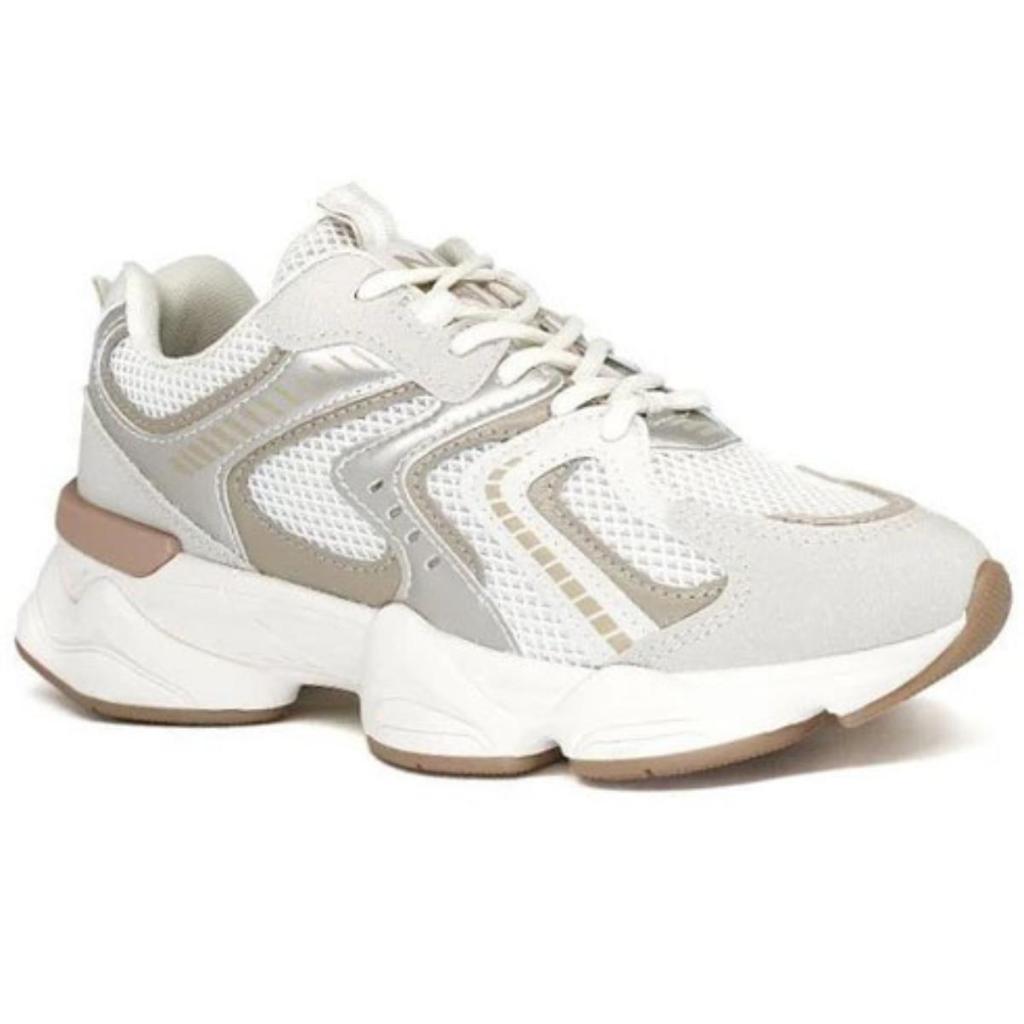 Tênis Ramarim Chuncky Feminino - Bege e Prata em Oferta na Shopee