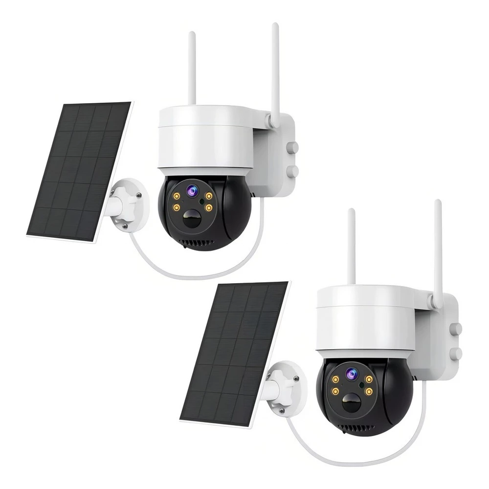 Câmera Segurança Speed Dome ICSEE Lente PTZ Wifi Placa Solar Ambiente Externa e Interna Preto Branco
