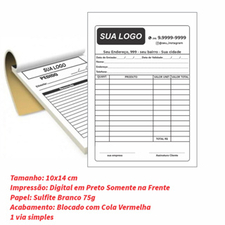 BLOCOS RECIBO DE VENDA SULFITE 10x14cm PERSONALIZADO COM 100 FOLHAS IDEAL PARA COMANDAS - RECIBOS - PEDIDOS - VENDAS em Oferta na Shopee