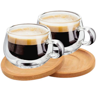 Xicaras Vidro Duplo Com Pires Caneca Parede Dupla 2un 150ml em Oferta na Shopee