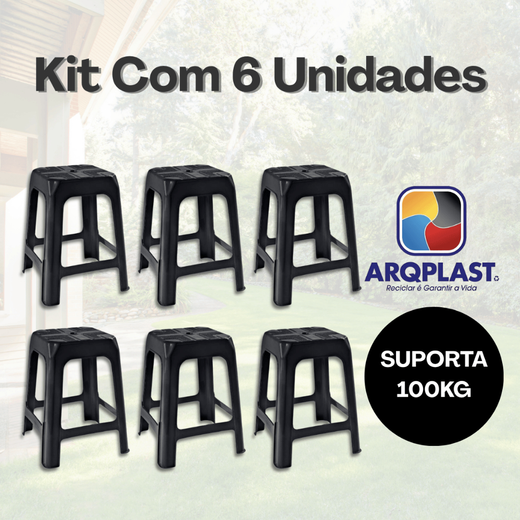 Kit Jogo De 6 Banquetas Banco Banquinho 100Kg Plástico Preto Arqplast Bar Festa Comércio Lanchonete em Oferta na Shopee