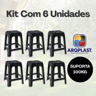 Kit Jogo De 6 Banquetas Banco Banquinho 100Kg Plástico Preto Arqplast Bar Festa Comércio Lanchonete em Oferta na Shopee
