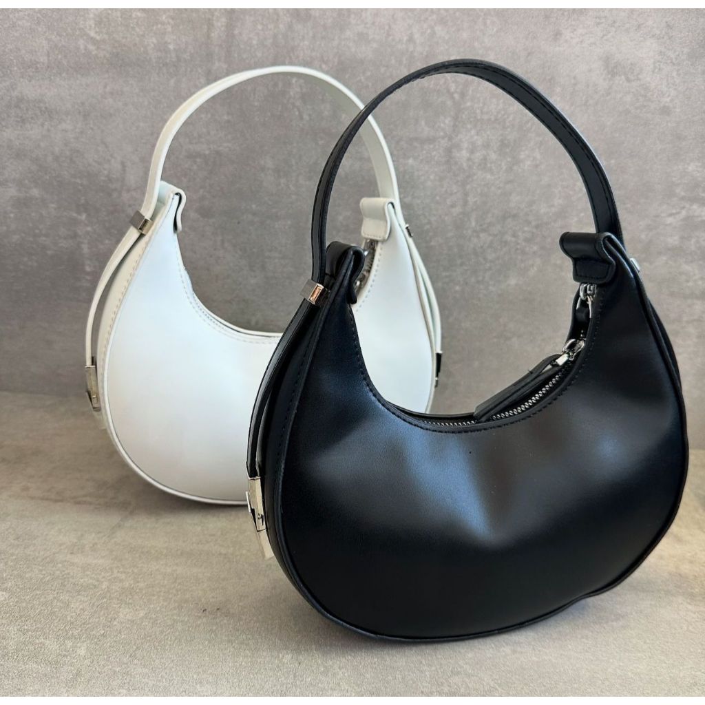 Bolsa Meia Lua Couro Pequena Alça Ajustável Zíper Elegante Estilosa Versátil Casual Tendência