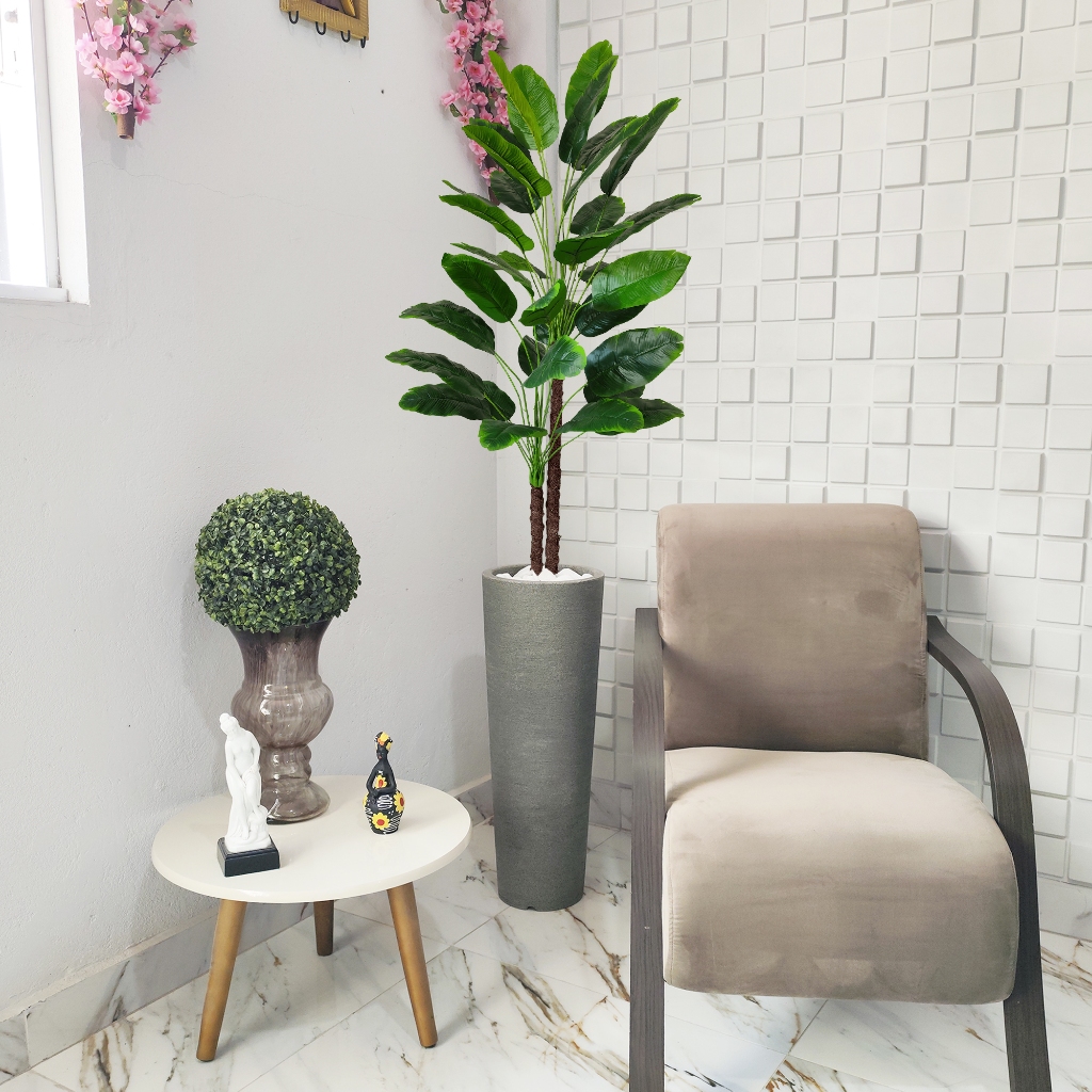 Bananeira Artificial Banana Grande 150cm Vaso Grafiato Mármore Pedra