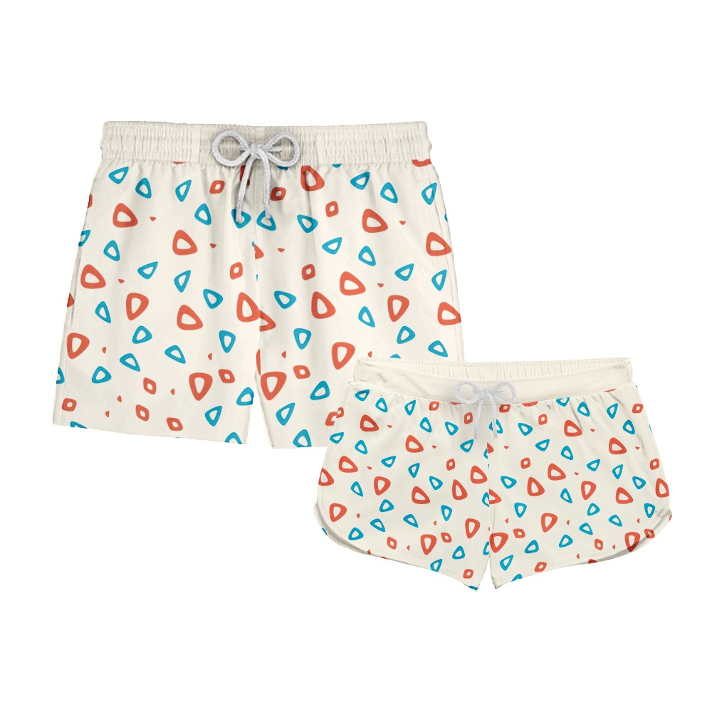 Kit Shorts Casal Verão Academia Estampado Geométrico Abstrata Retrô REF 752 FLUXO GEEK