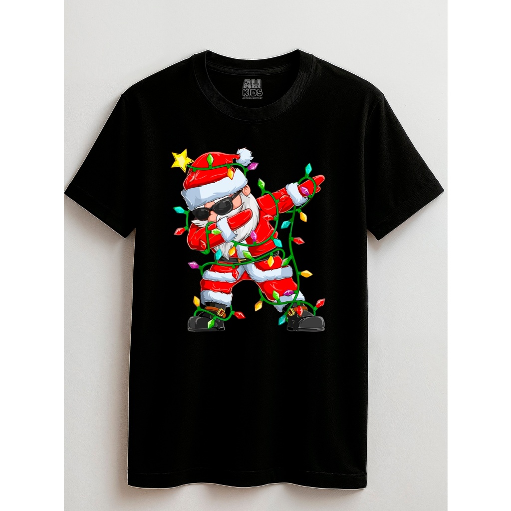 Camisa T-Shirt Pisca-Pisca Dab 100% Algodão Natal Unissex Juvenil e Infantil Noel 2 ao 16 anos
