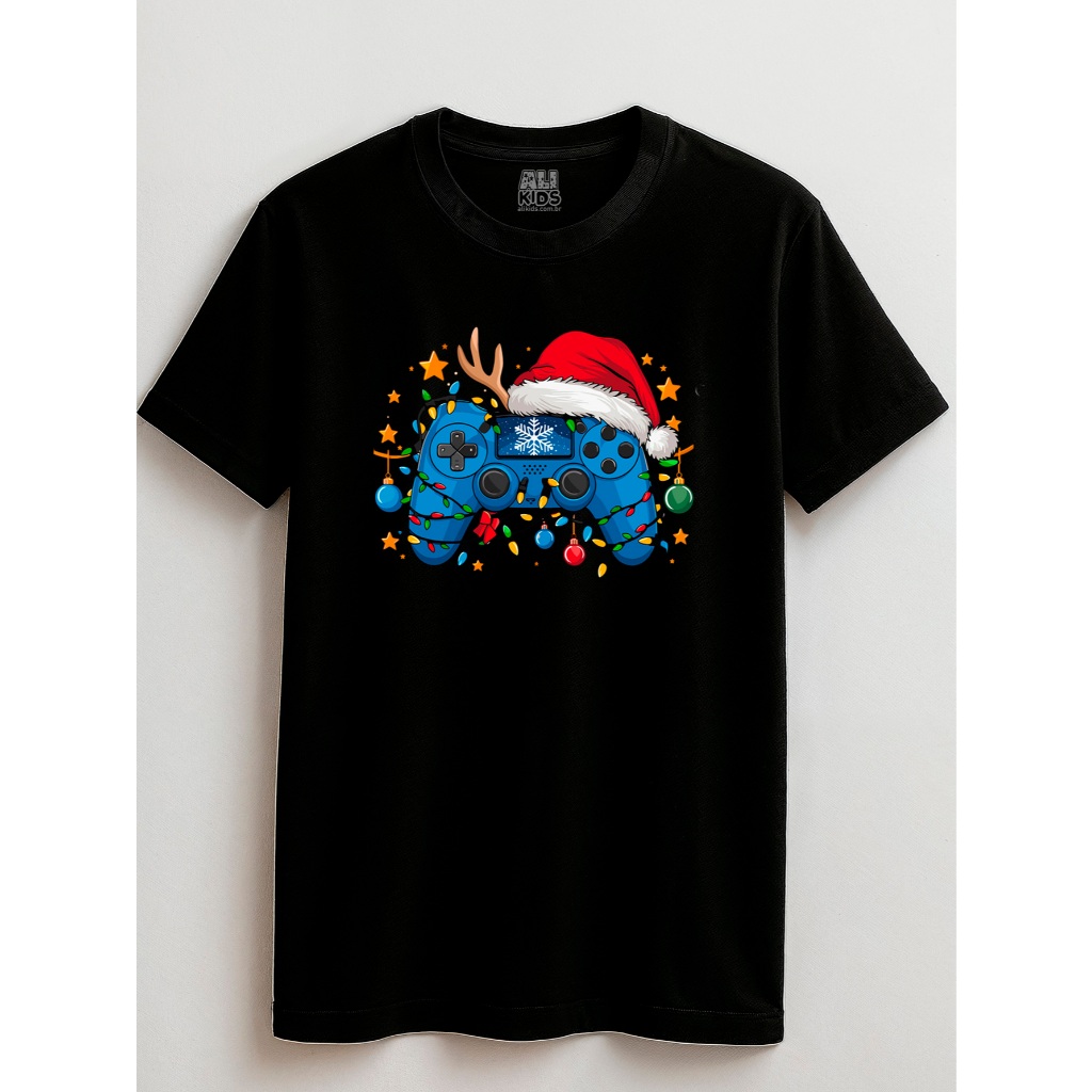 Camiseta T-shirt Gamer Natalino 100% Algodão Natal 2 ao 16 anos Noel Unissex Juvenil e Infantil