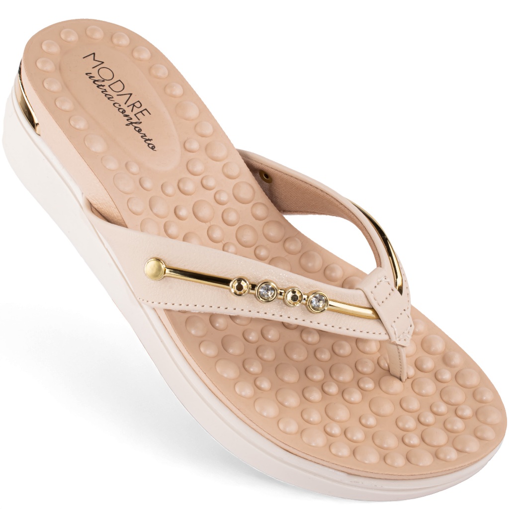 Sandália Modare Feminina Leve Confortável Massageador 7151 Creme em Oferta na Shopee