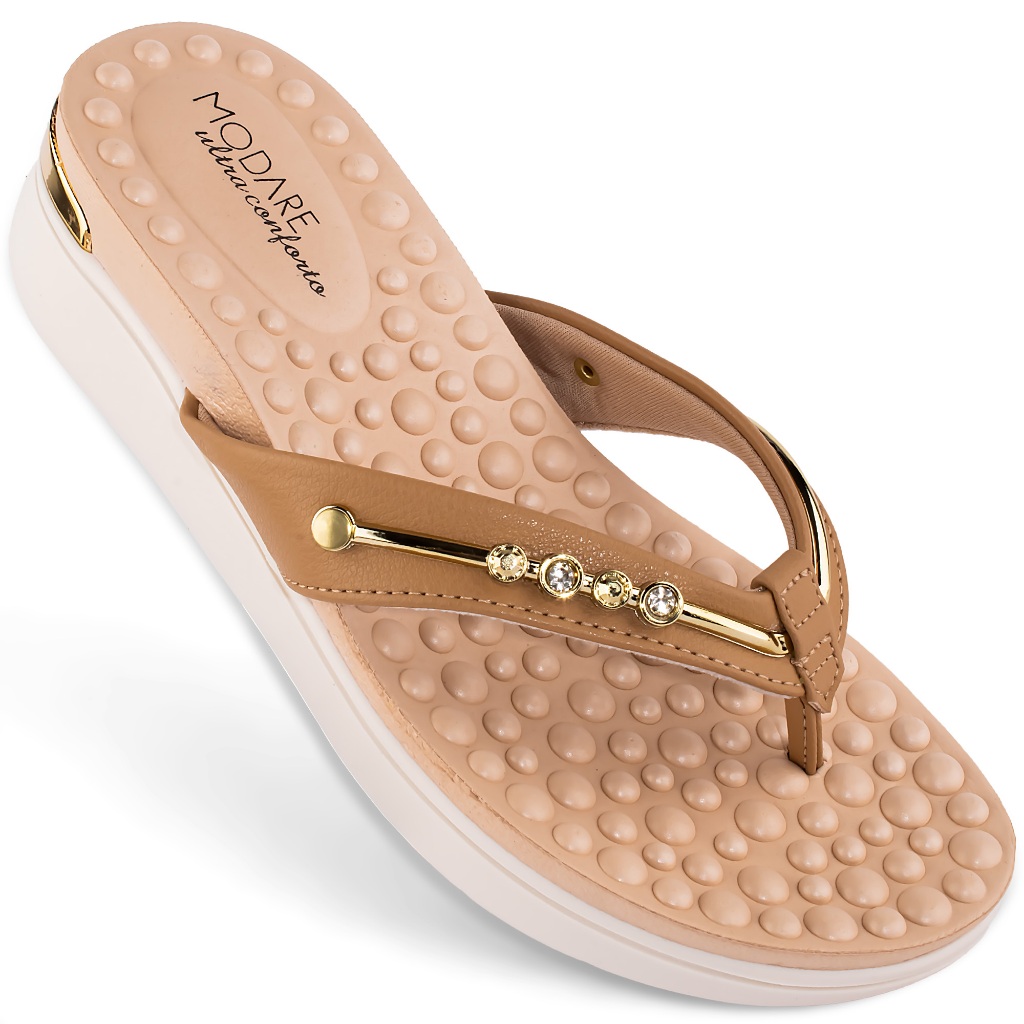 Sandália Modare Feminina Leve Confortável Massageador 7151 Bege