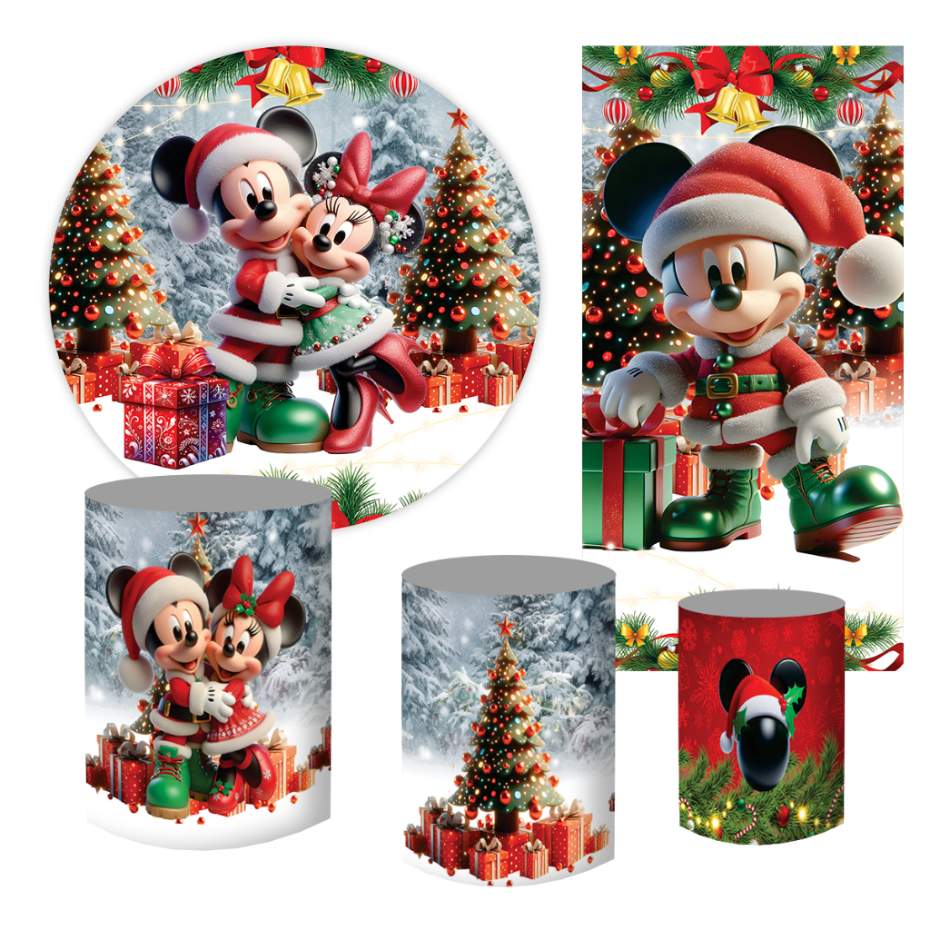 Painel Casado + Capas CLD tecido subl. NATAL TURMA DO MICKEY