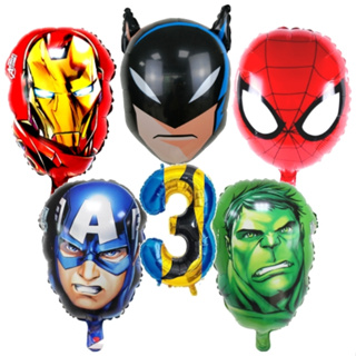 KIT HERÓIS CABEÇA  BALÃO METALIZADO NÚMERO VINGADORES ARANHA-VERSO BATMAN HULK CAPITÃO AMÉRICA FERRO em Oferta na Shopee