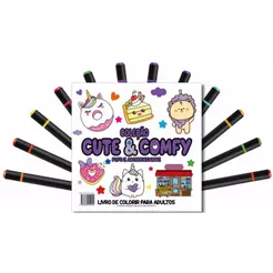 Cute & Comfy Coloring Book for Adults Edição 03 - Bold Easy- Livro de Colorir Adulto + 12 Canetas