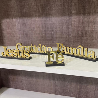 Kit 4 Palavra Decorativa Fé Jesus Gratidão Família Em Acrílico Espelhado e MDF em Oferta na Shopee