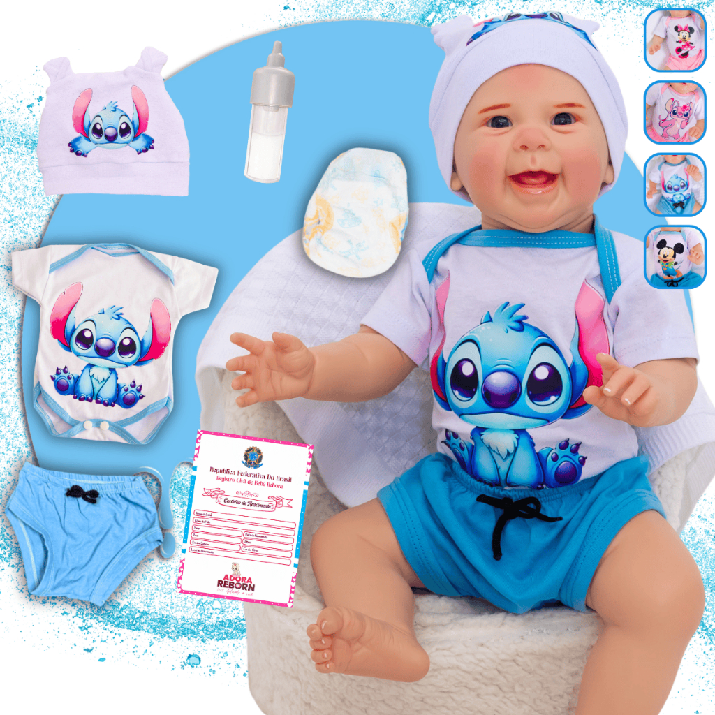 Bebê Reborn Boneco Stitch Menino Original Realista 100% Silicone Pode Dar Banho em Oferta na Shopee