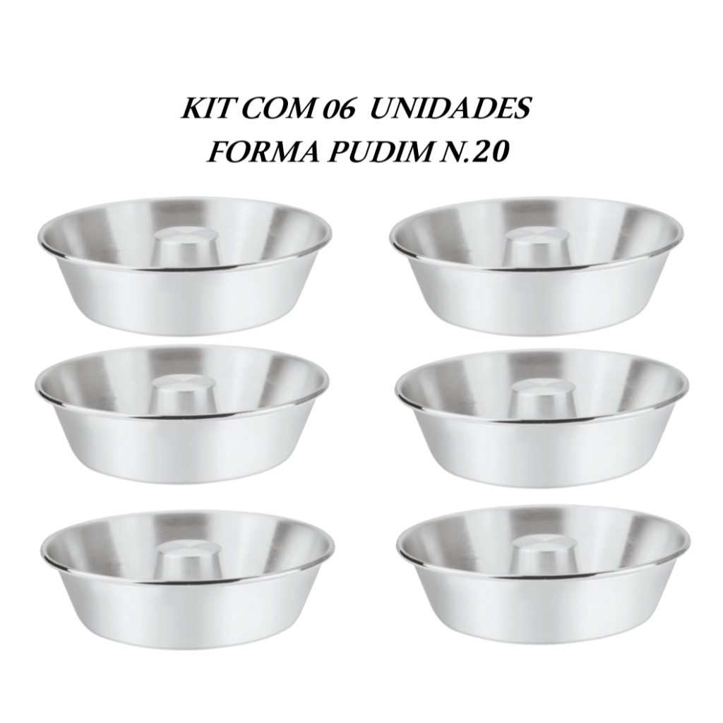 FORMAS DE BOLO N.20 PUDIM COM 06 UNIDADES, ASSADEIRA CANUDO  C/ TUBO DE ALUMINIO POLIDO  - A MELHOR DA SHOPEE