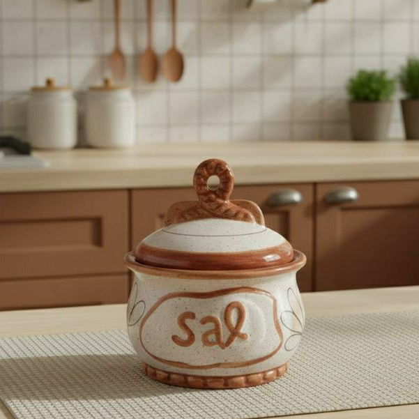 Saleiro Com Tampa Laço Em Cerâmica Esmaltada Decorado a Mão Decoração Cozinha Promoção mais vendido
