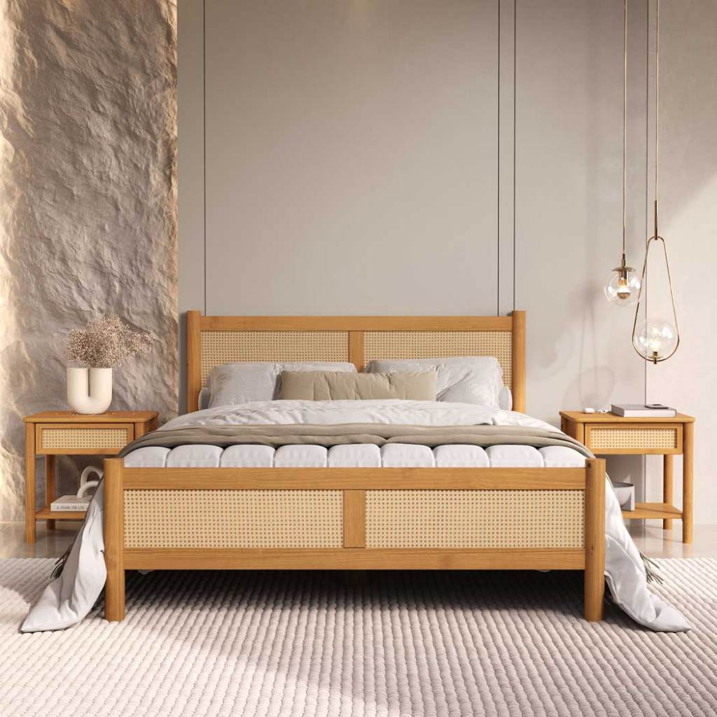 Cama Casal Padrão 140 x 190 cm Cabeceira de Palhinha Madeira Freijó Cefira em Oferta na Shopee