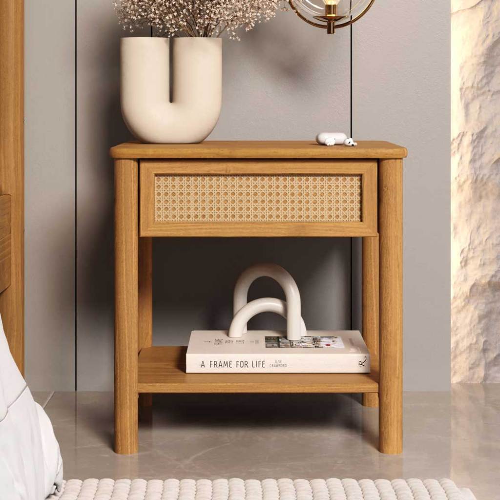Mesa de Cabeceira Rattan 1 Gaveta 1 Nicho Madeira Freijó Cefira em Oferta na Shopee