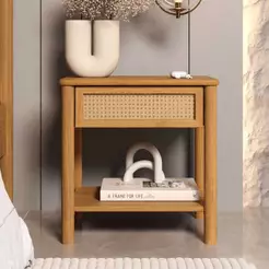 Mesa de Cabeceira Rattan 1 Gaveta 1 Nicho Madeira Freijó Cefira