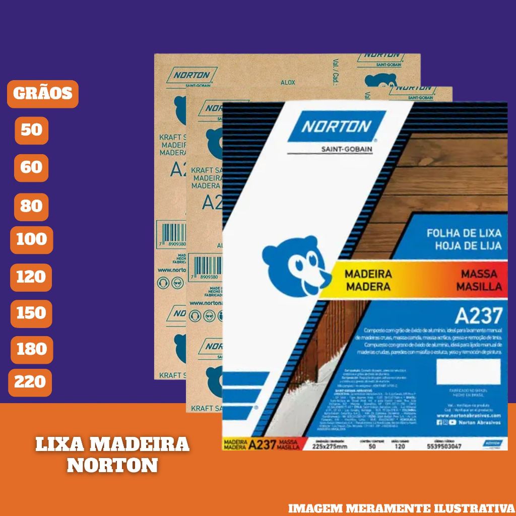LIXA PARA MADEIRA/MASSA/PAREDE VARIOS GRÃOS NORTON A237 em Oferta na Shopee