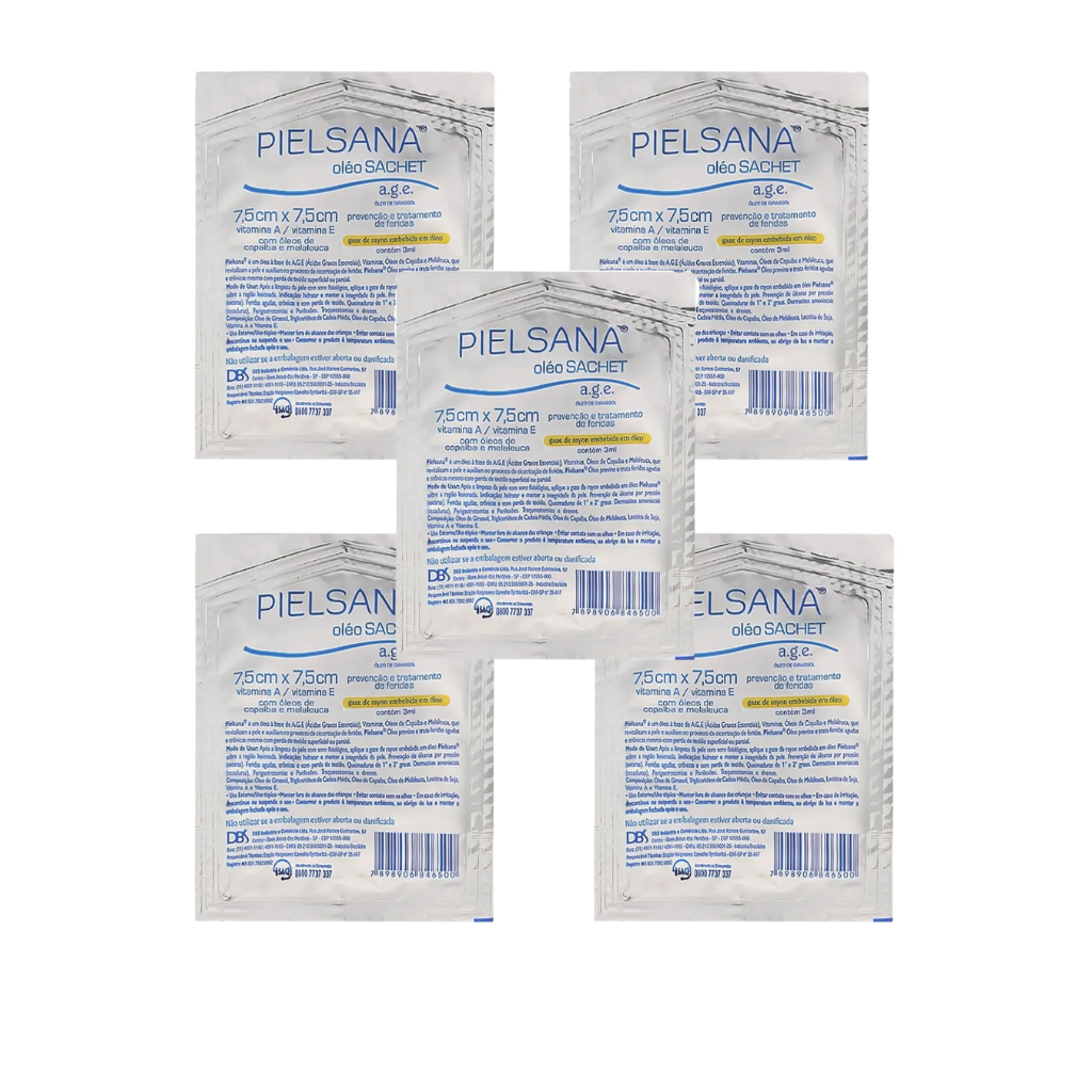 Kit 5 Curativo Pielsana Gaze De Rayon Sachê C/ Óleo A.G.E 7,5 x 7,5cm (1) Dbs