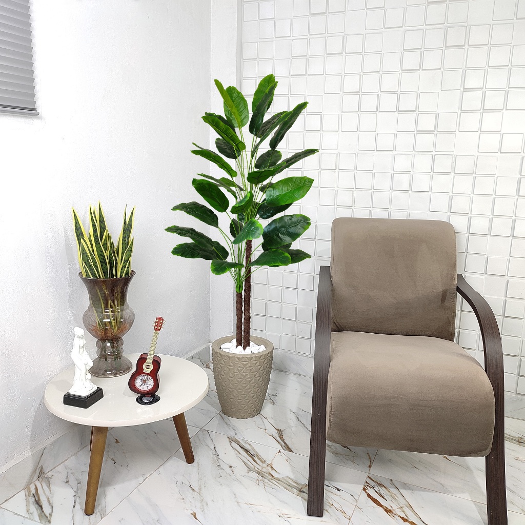 Banana Artificial Bananeira Ornamental Vaso Liso Pedra 150cm