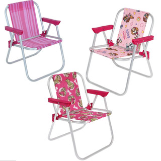 Cadeira Infantil de Praia Aluminio Rosa Menina. Barbie/Patrulha Canina/Listrada.