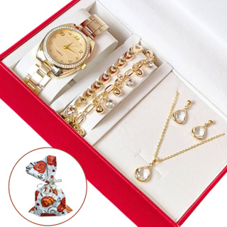 Relógio Feminino Dourado  + Colar Brincos Folheado Ouro + Pulseira Feminina com Caixa - Presente dia das Mães, Natal em Oferta na Shopee